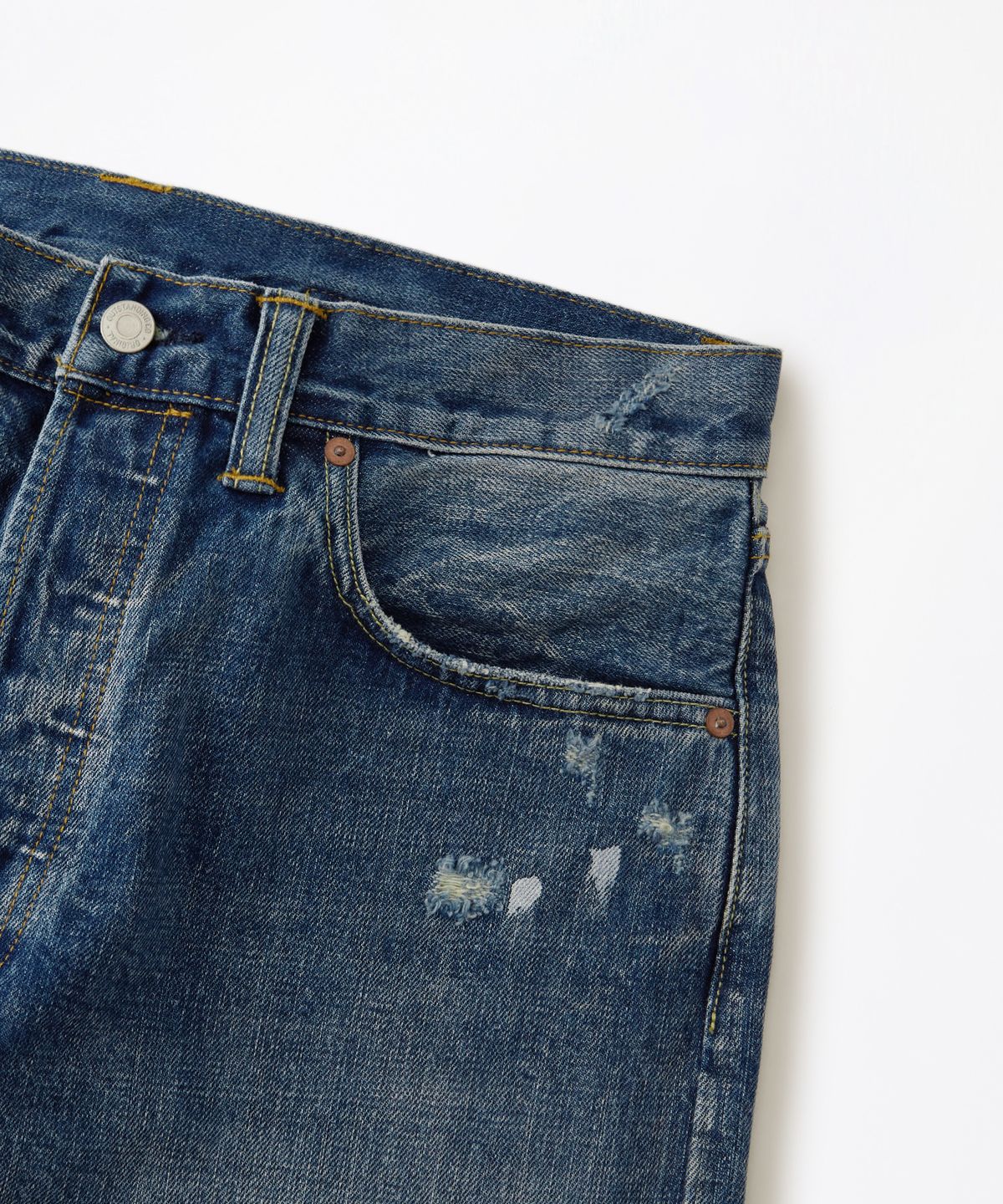 아웃스탠딩(OUTSTANDING) 30S CINCH BACK SELVEDGE WIDE PANTS_REPAIR BLUE