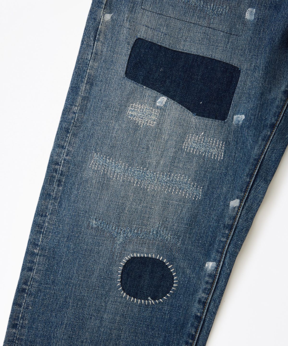 아웃스탠딩(OUTSTANDING) 30S CINCH BACK SELVEDGE WIDE PANTS_REPAIR BLUE