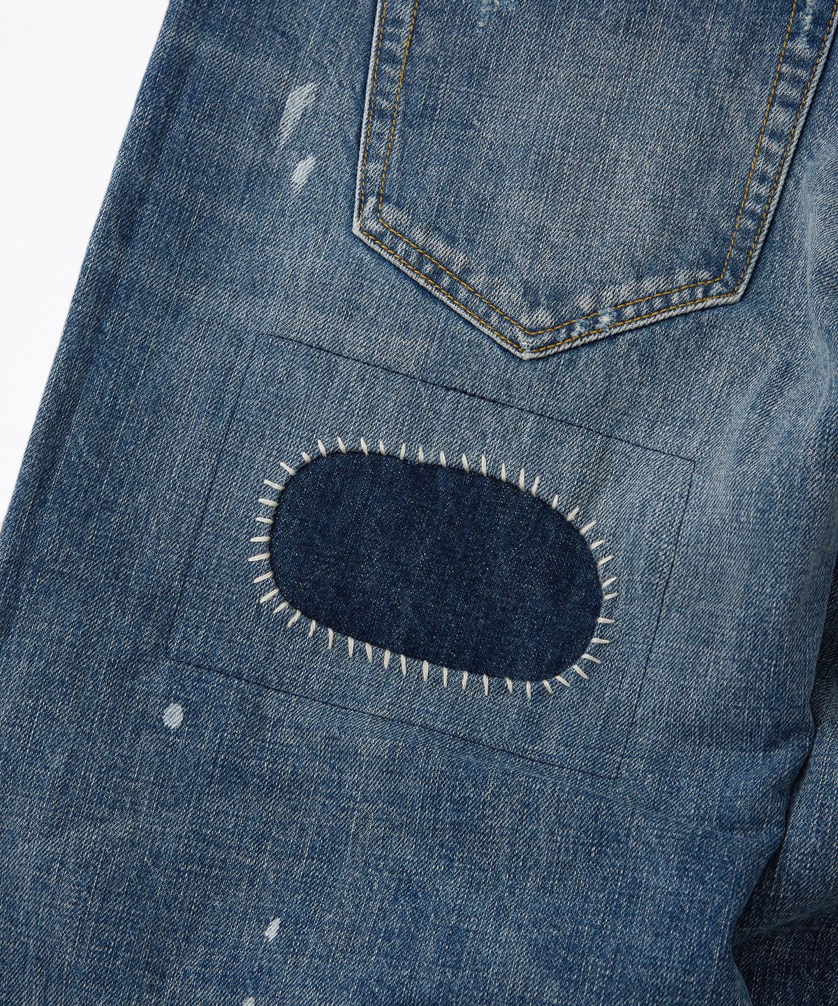 아웃스탠딩(OUTSTANDING) 30S CINCH BACK SELVEDGE WIDE PANTS_REPAIR BLUE