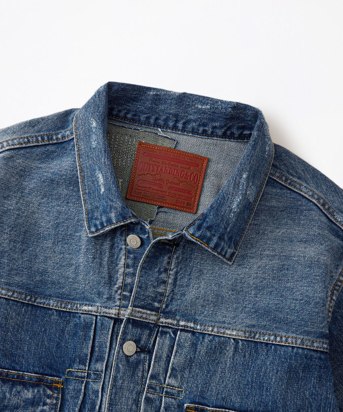 아웃스탠딩(OUTSTANDING) SELVEDGE DENIM 2ND JACKET_REPAIR BLUE