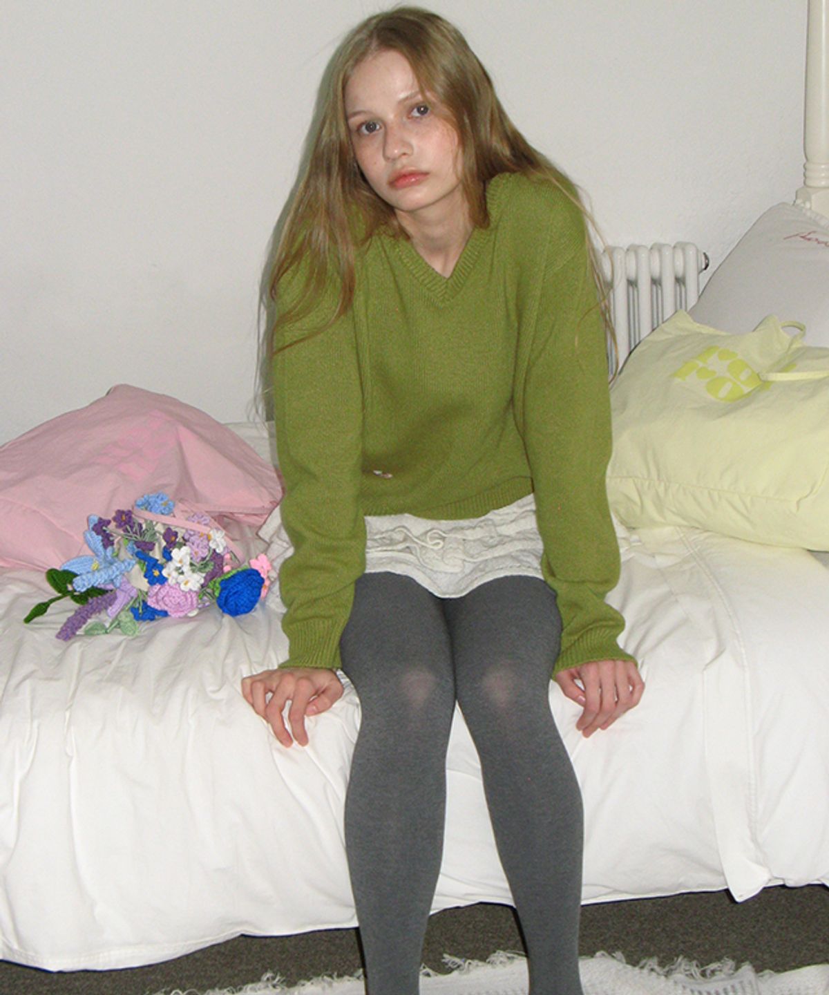 론론(RONRON) DAILY SOFT V NECK KNIT OLIVE