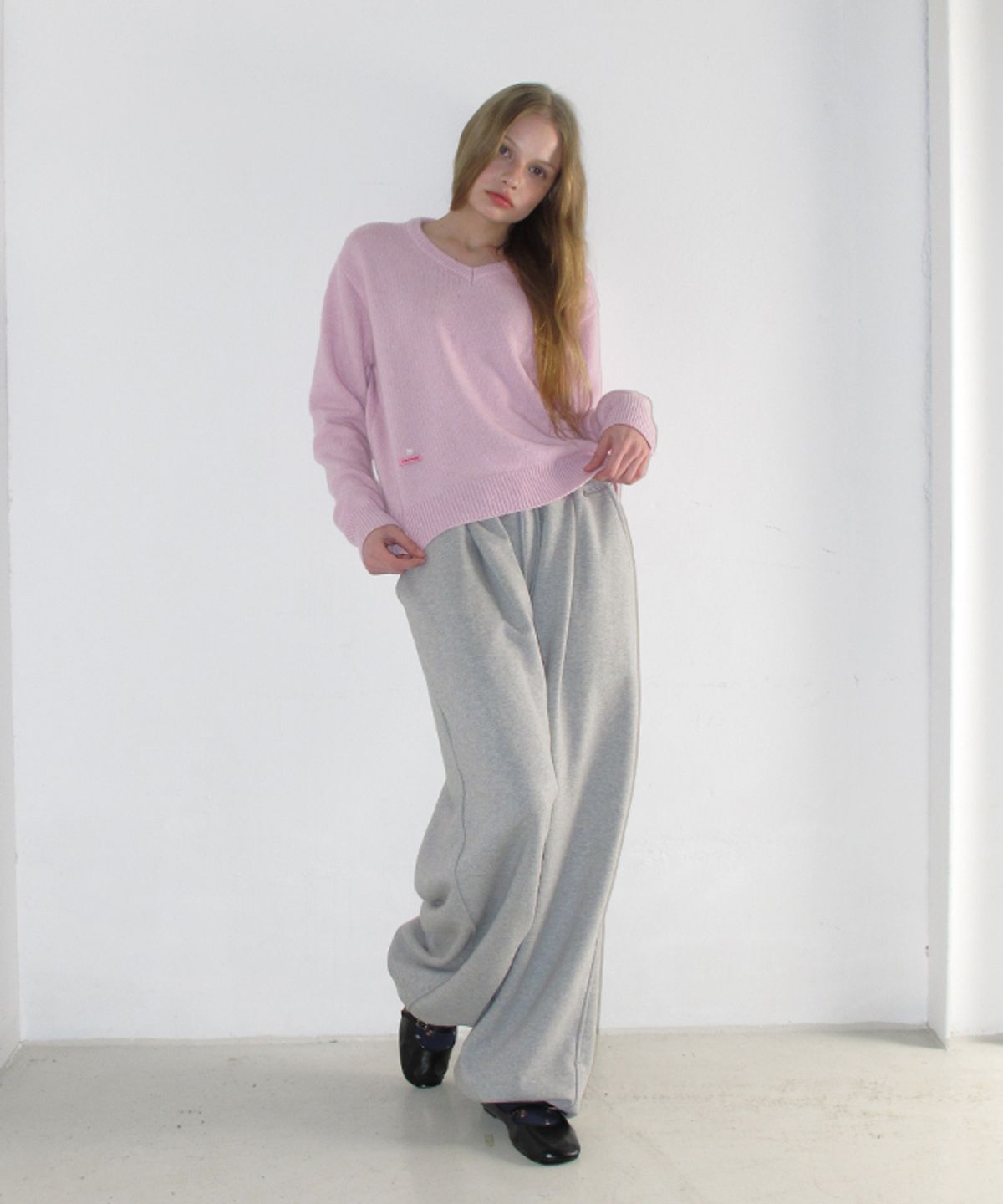 론론(RONRON) DAILY SOFT V NECK KNIT PINK