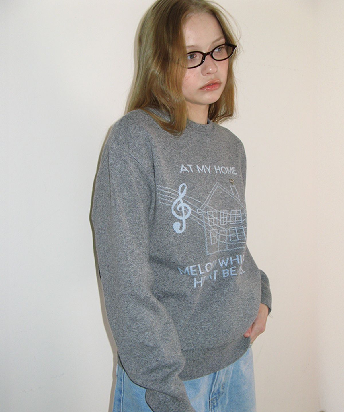 론론(RONRON) MELODY HOUSE KNIT PULLOVER GREY