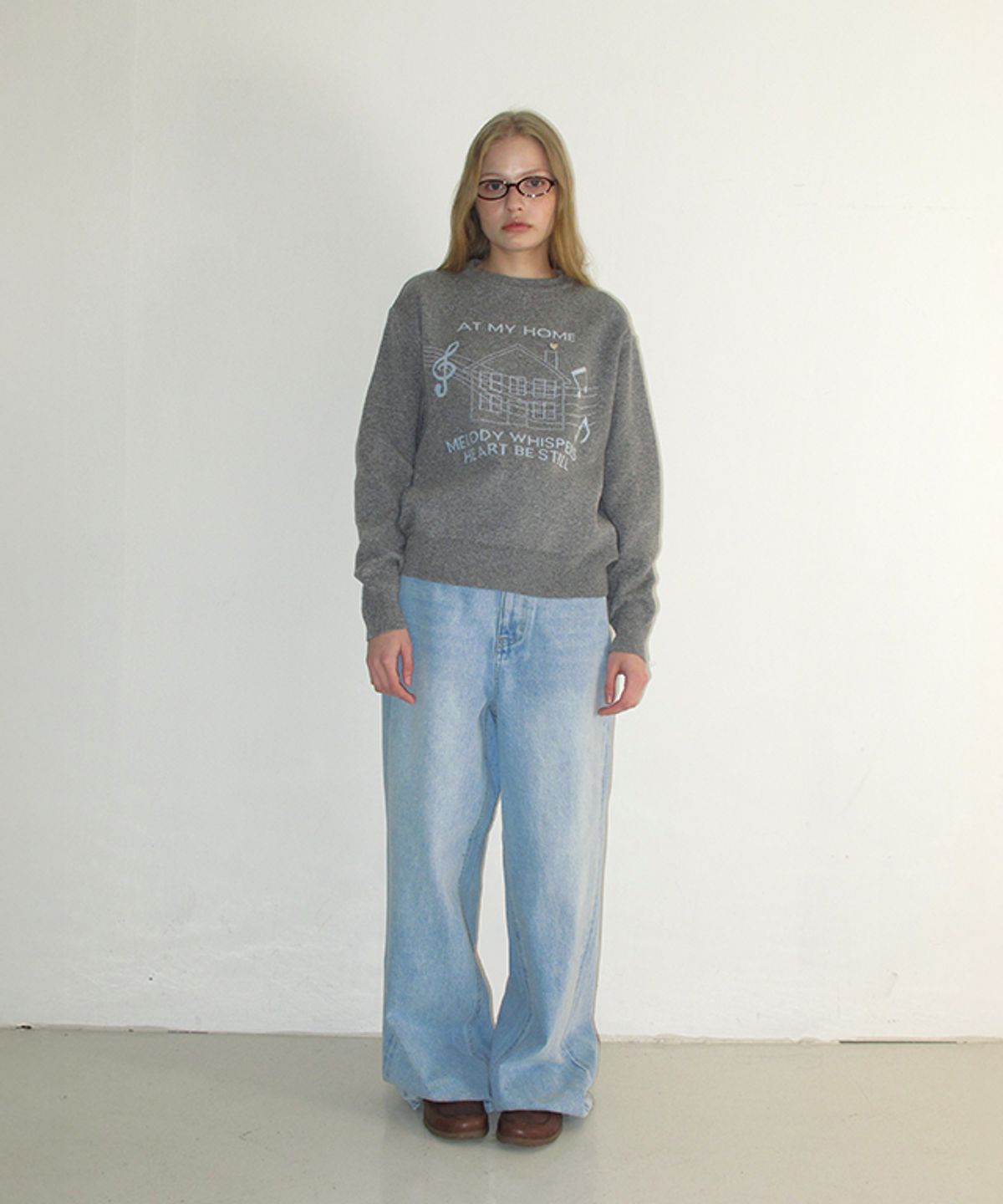론론(RONRON) MELODY HOUSE KNIT PULLOVER GREY