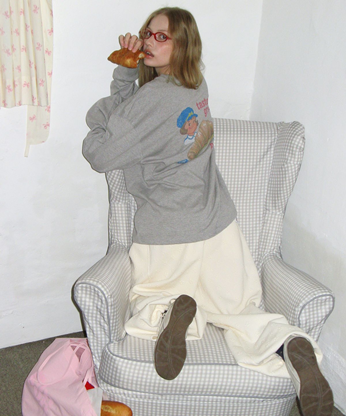 론론(RONRON) VINTAGE CROISSANT OVER FIT LONG SLEEVE GREY