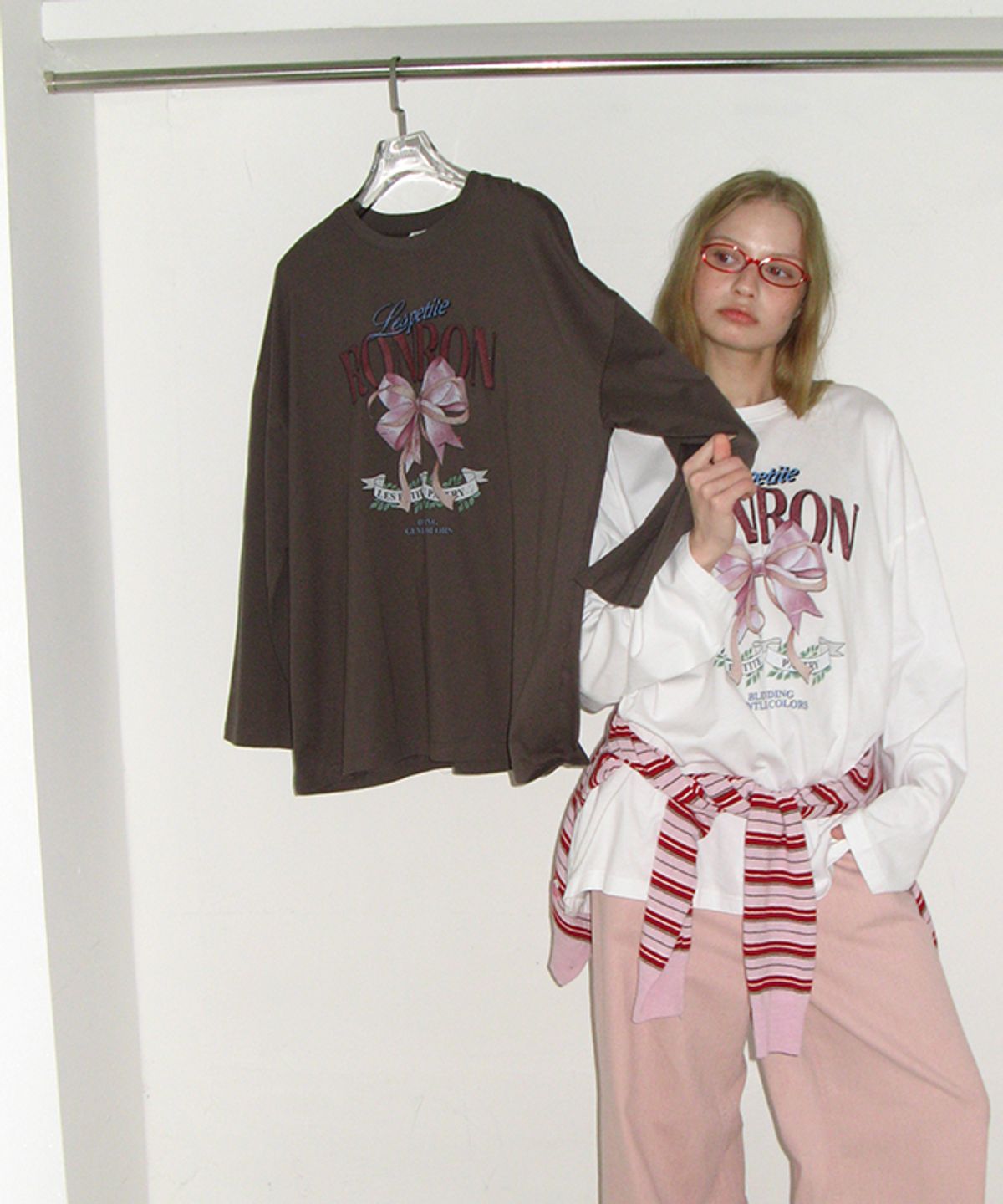 론론(RONRON) VINTAGE DOUBLE RIBBON LONG SLEEVE CHARCOAL