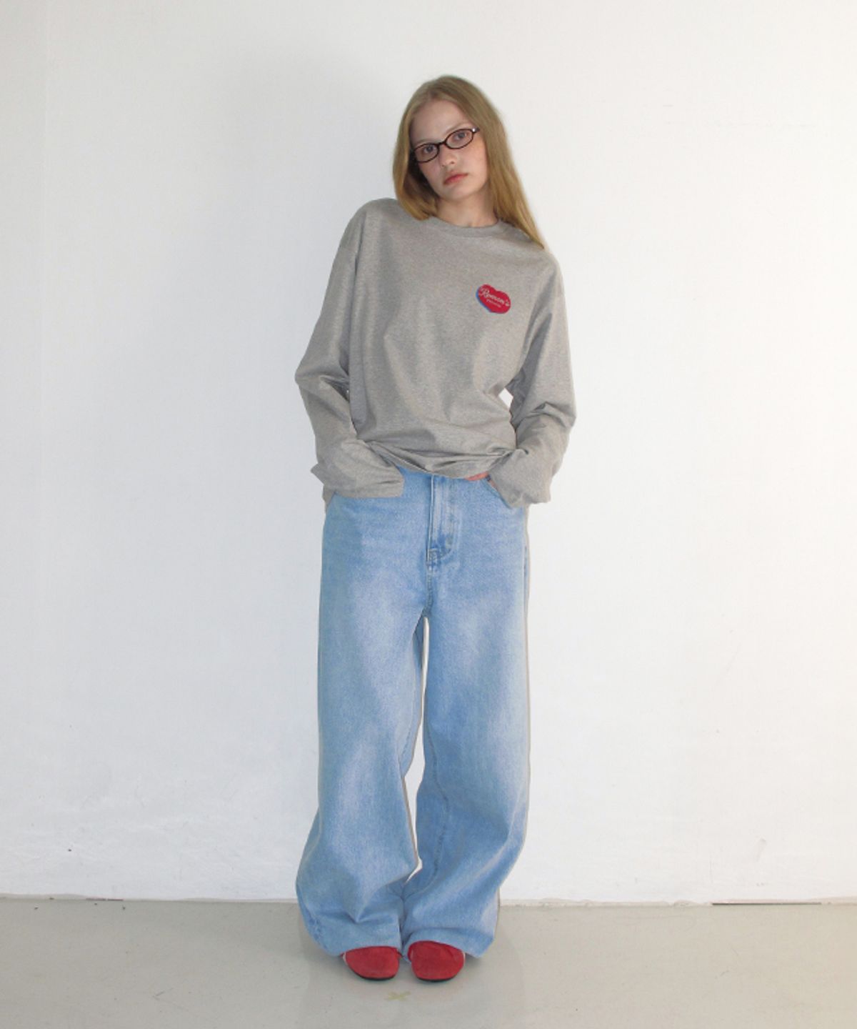 론론(RONRON) HEART PASTRY OVER FIT LONG SLEEVE GREY
