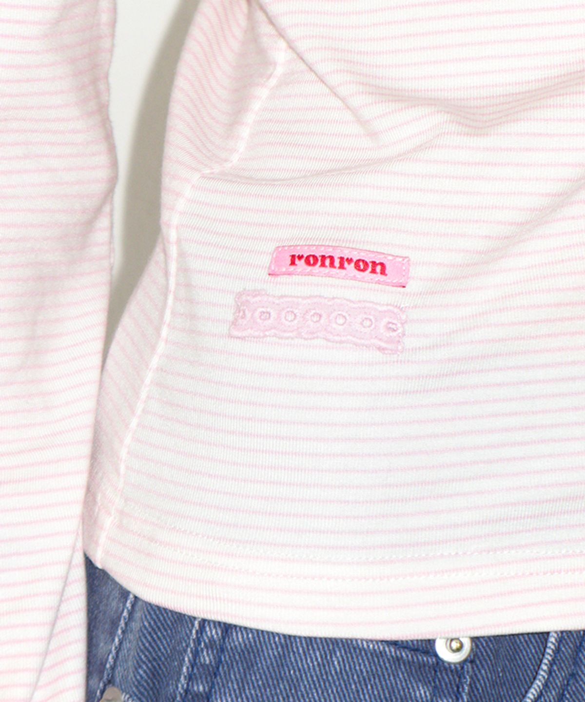 론론(RONRON) SOFT MINI LABEL LONG SLEEVE PINK STRIPE