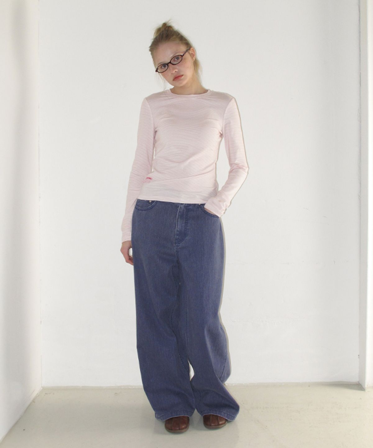 론론(RONRON) SOFT MINI LABEL LONG SLEEVE PINK STRIPE