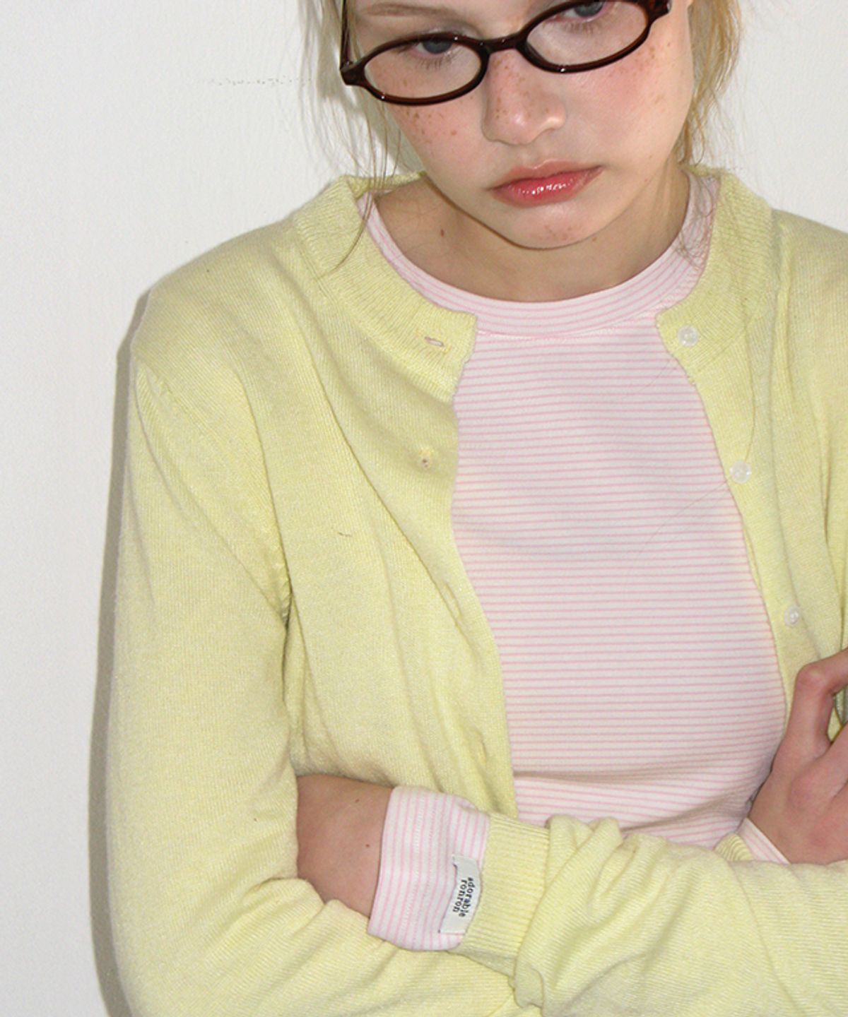론론(RONRON) SOFT MINI LABEL LONG SLEEVE PINK STRIPE