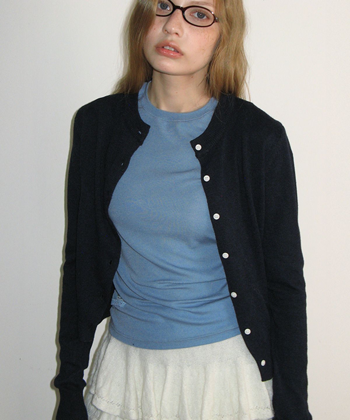 론론(RONRON) SOFT MINI LABEL LONG SLEEVE BLUE