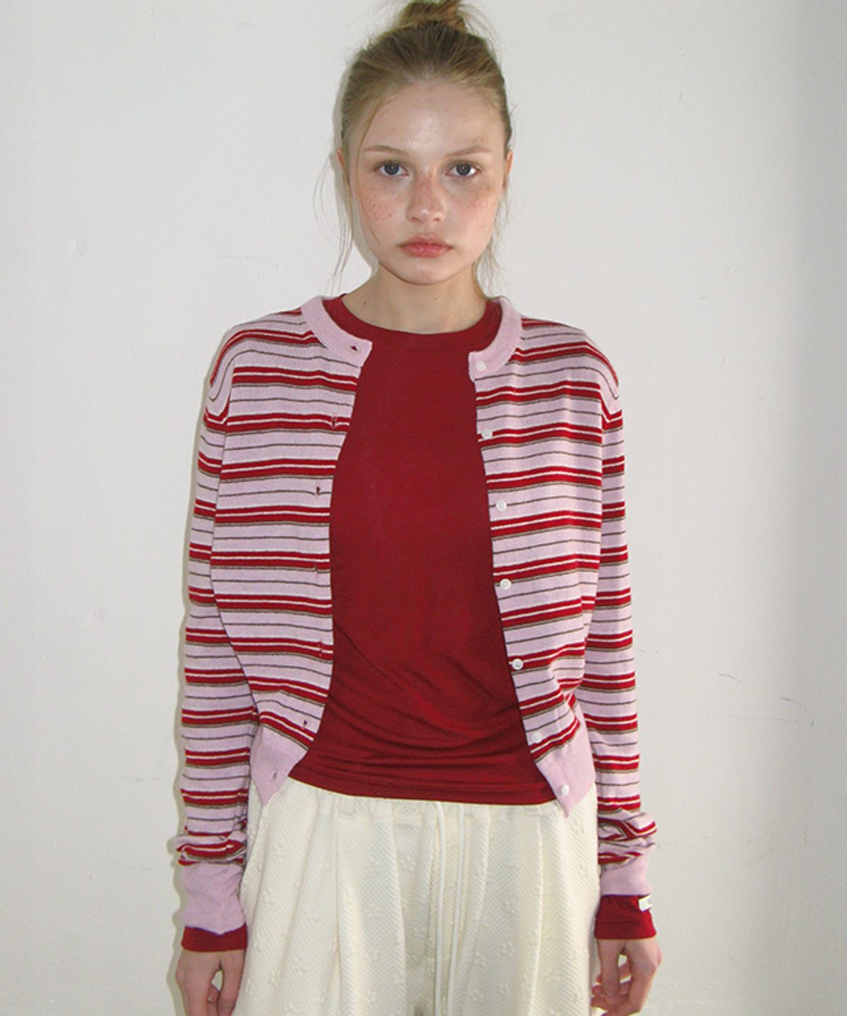 론론(RONRON) SOFT DAYS KNIT CARDIGAN PINK STRIPE