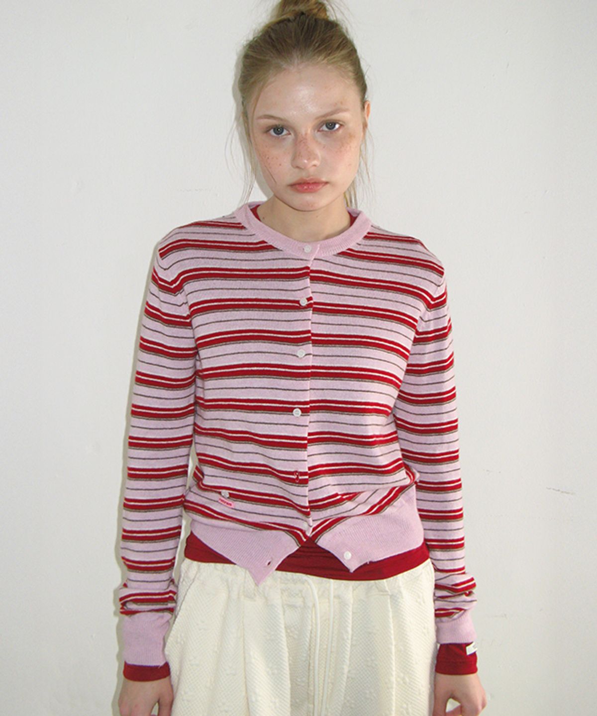 론론(RONRON) SOFT DAYS KNIT CARDIGAN PINK STRIPE