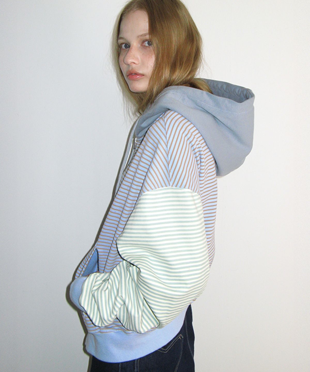 론론(RONRON) 3 MULTI STRIPE HOODIE ZIP UP BLUE