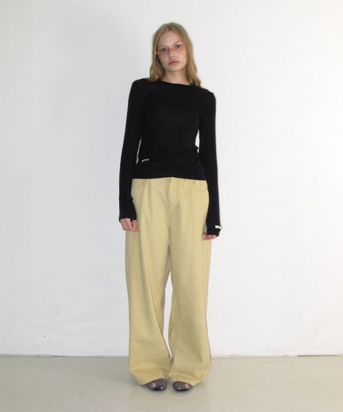 론론(RONRON) SOFT PIGMENT WIDE DENIM PANTS YELLOW