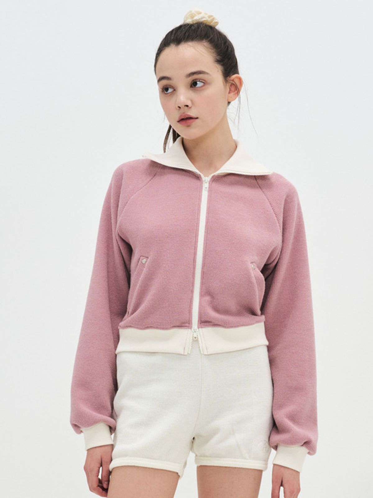 로우비(LOWBI) PINK RIBBING 2WAY ZIP-UP_ Light Pink