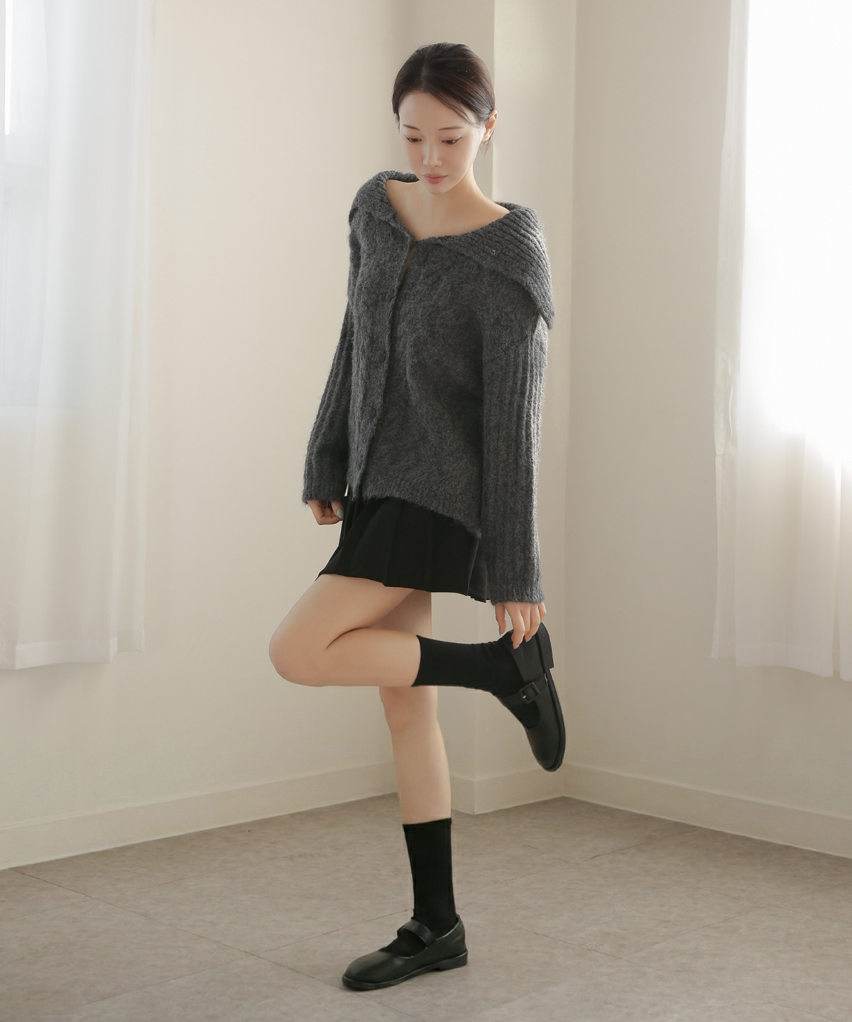 클레이스(CLACE) 세일러 카라 알파카 혼방 니트가디건_아이보리