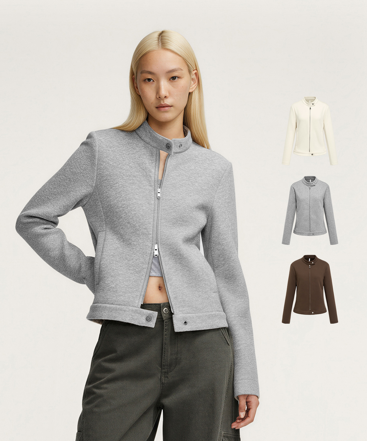 버튼서울(BUTTON SEOUL) [우먼즈] 라이오셀 스탠드 카라 집업 자켓 (3 COLORS)