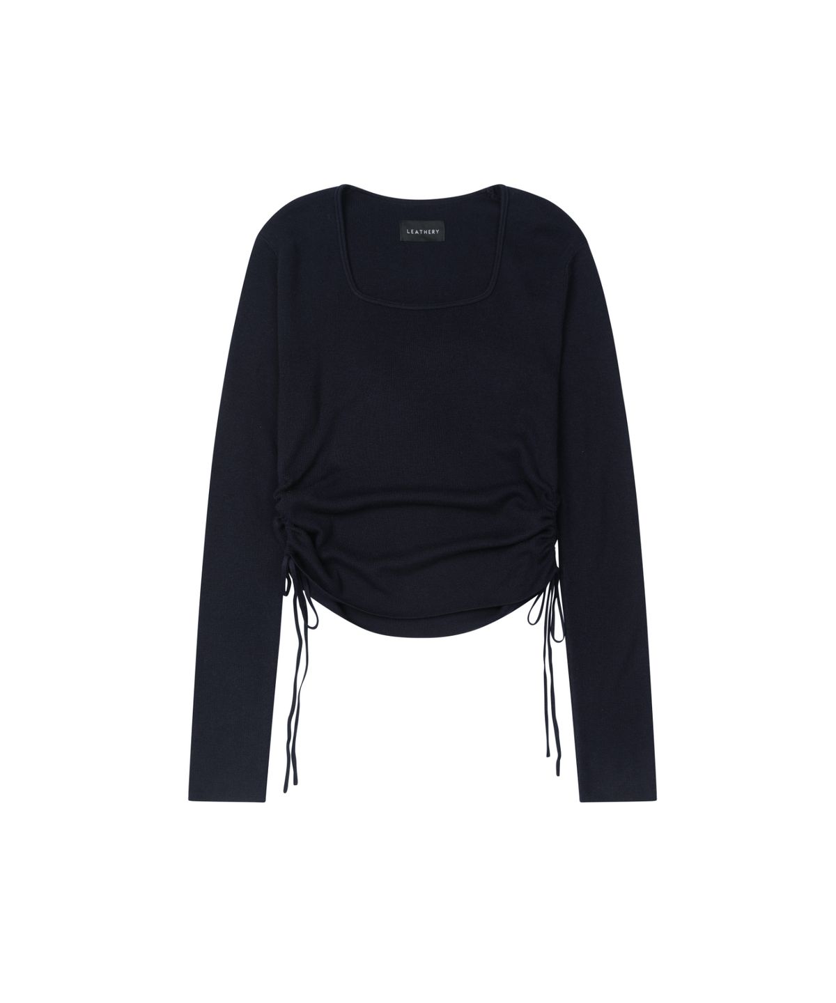 레더리(LEATHERY) 스퀘어넥 셔링 울 니트 탑 [NAVY]