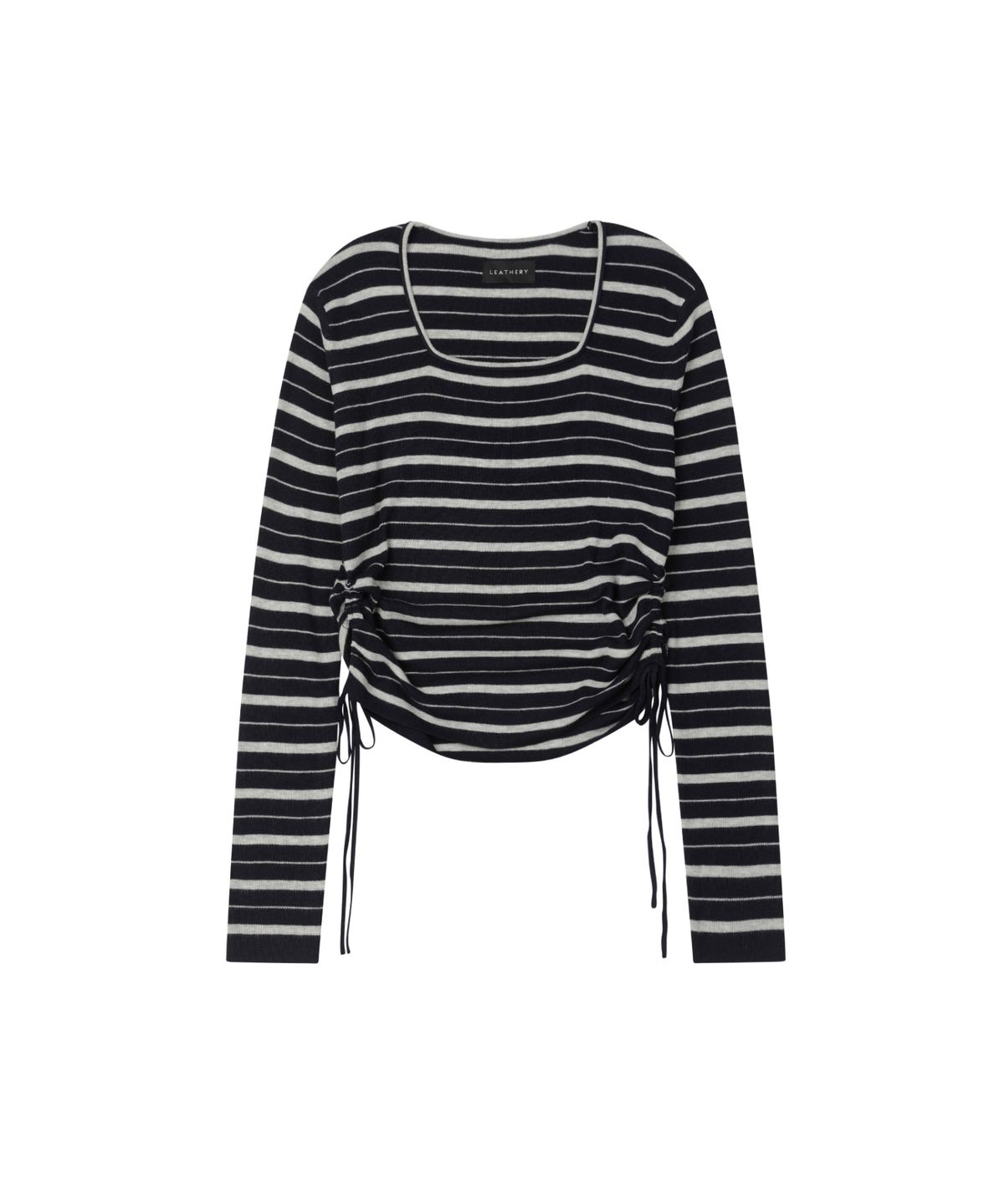 레더리(LEATHERY) 스퀘어넥 셔링 울 니트 탑 [NAVY]