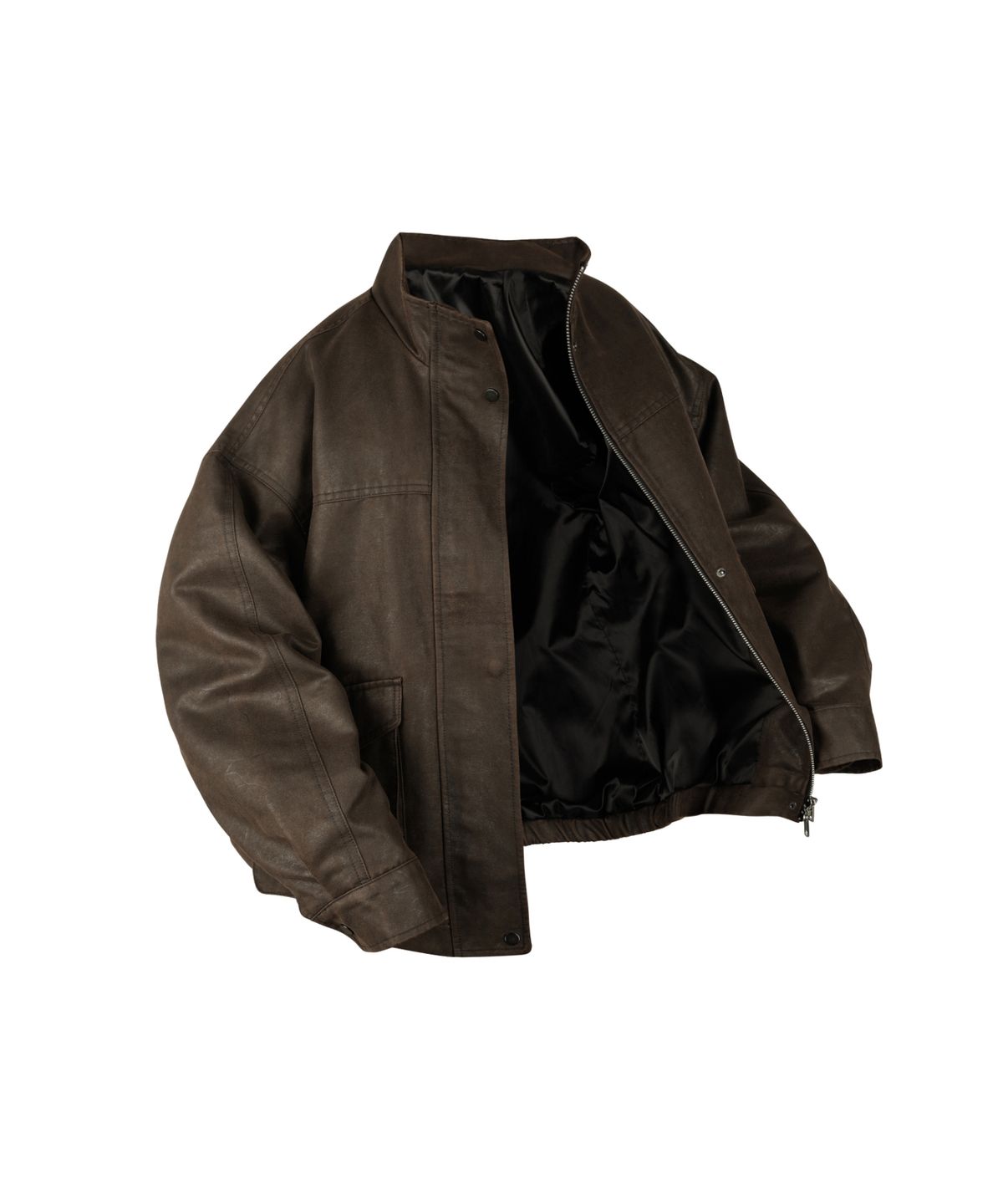 레더리(LEATHERY) 하이넥 워시드 레더 블루종 자켓 [BROWN]