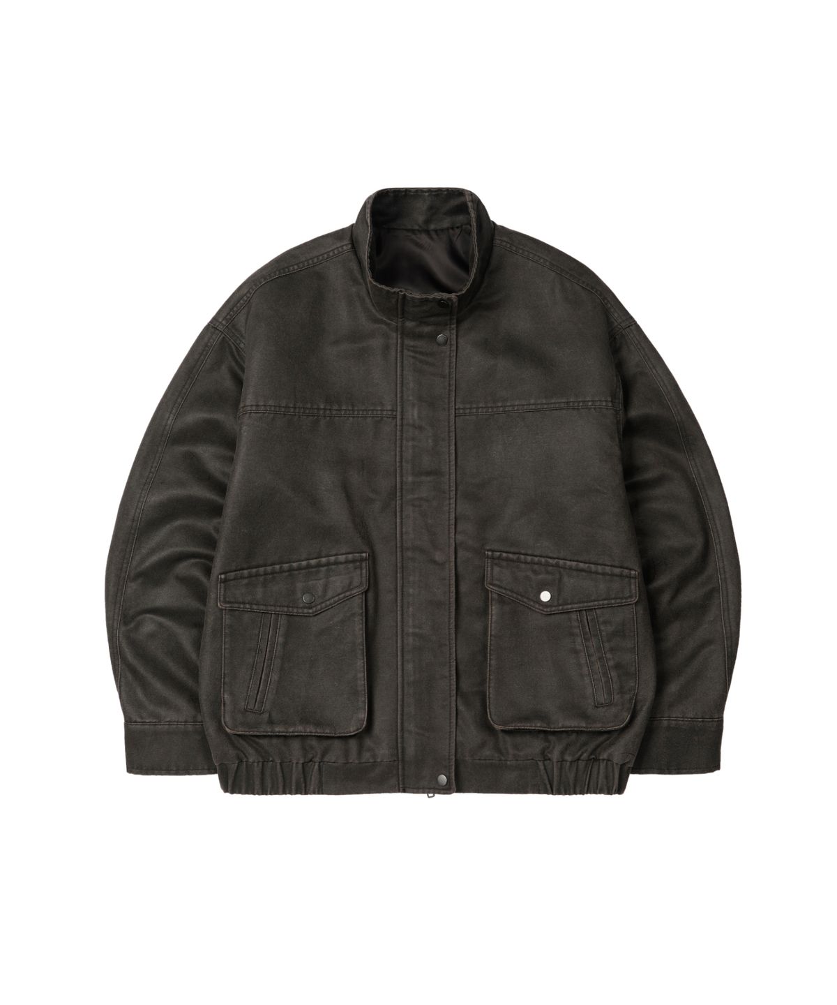 레더리(LEATHERY) 하이넥 워시드 레더 블루종 자켓 [CHARCOAL]