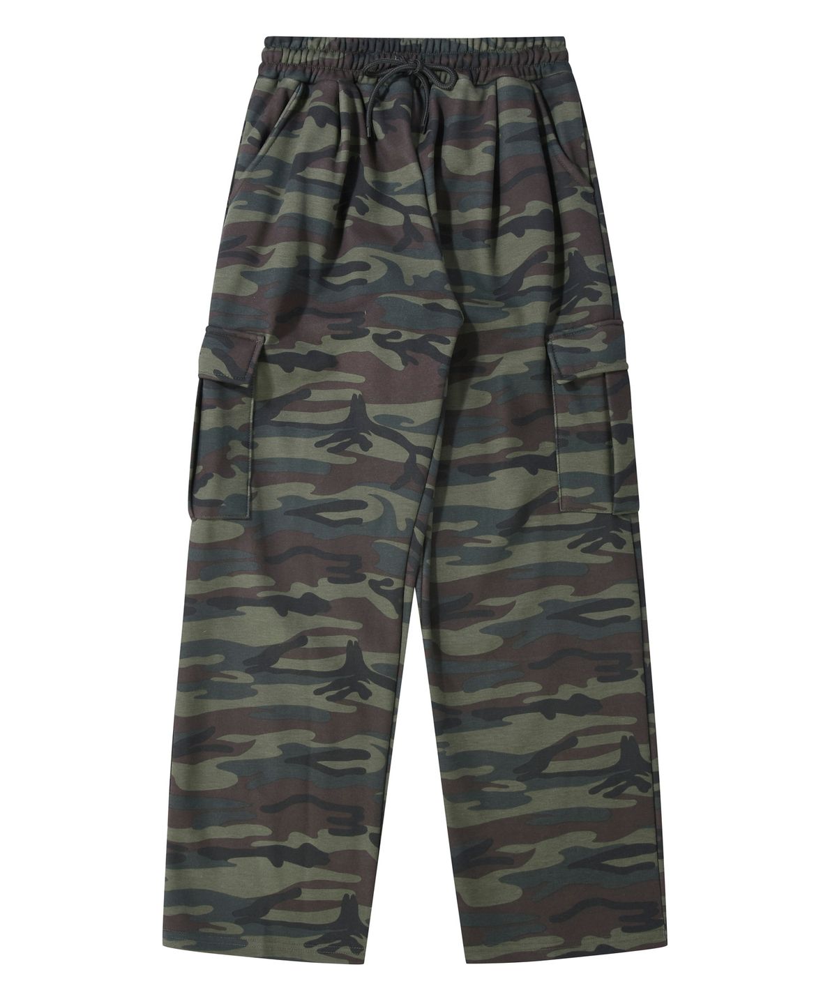 락트개러지(ROCKED GARAGE) UNISEX 기모 트레이닝 와이드 카고 팬츠_카모