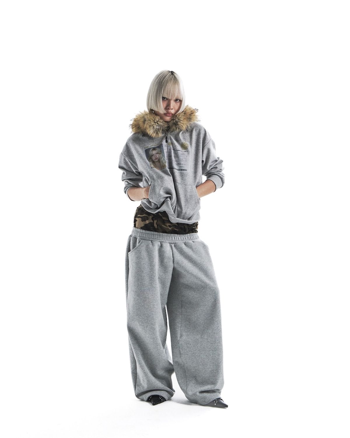카이야(KAIYA) id card fur hooded zip up-gray