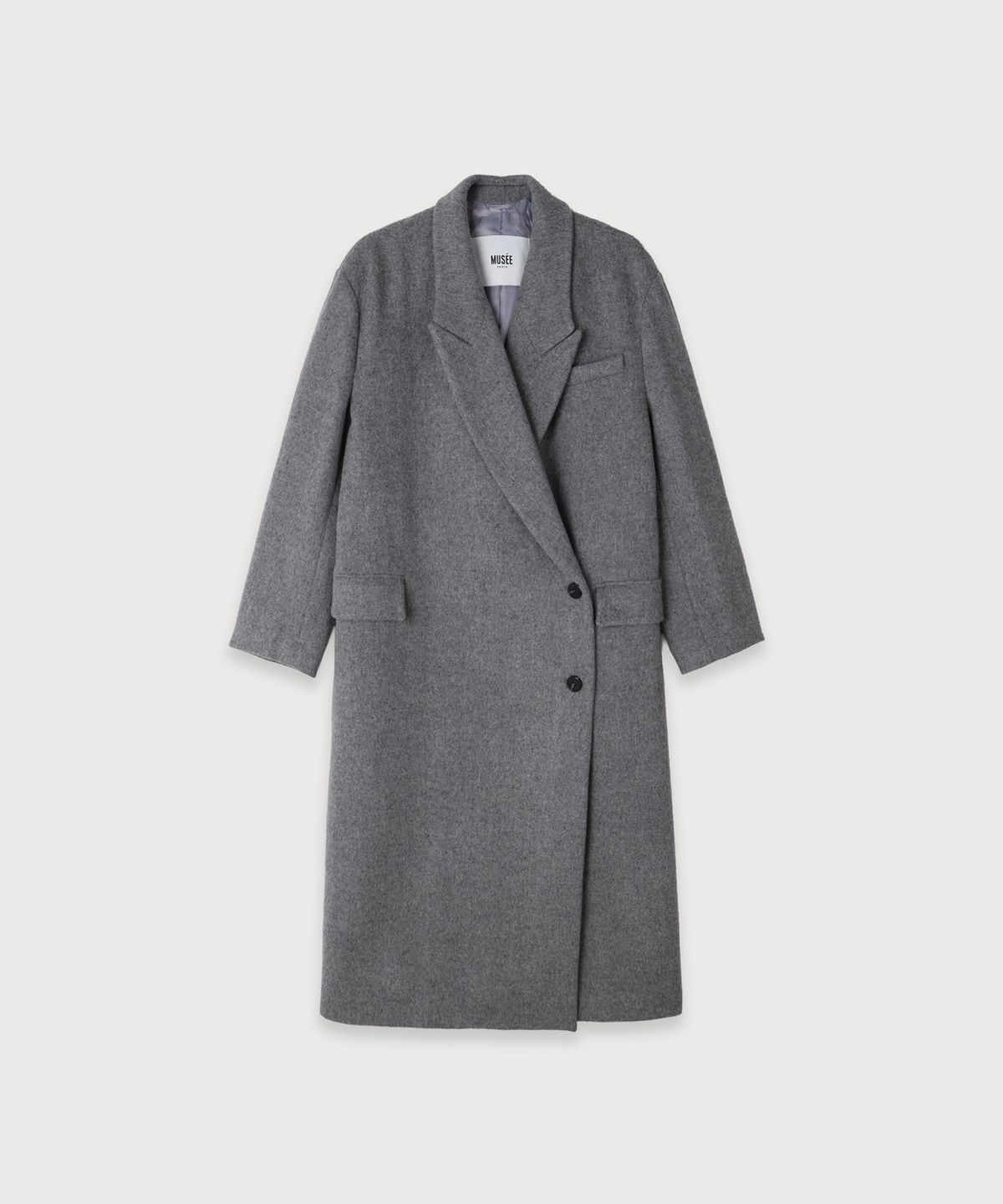 뮤제(MUSEE) LONDON Merino Wool Double Oversized Tailored Coat_Melange Gray