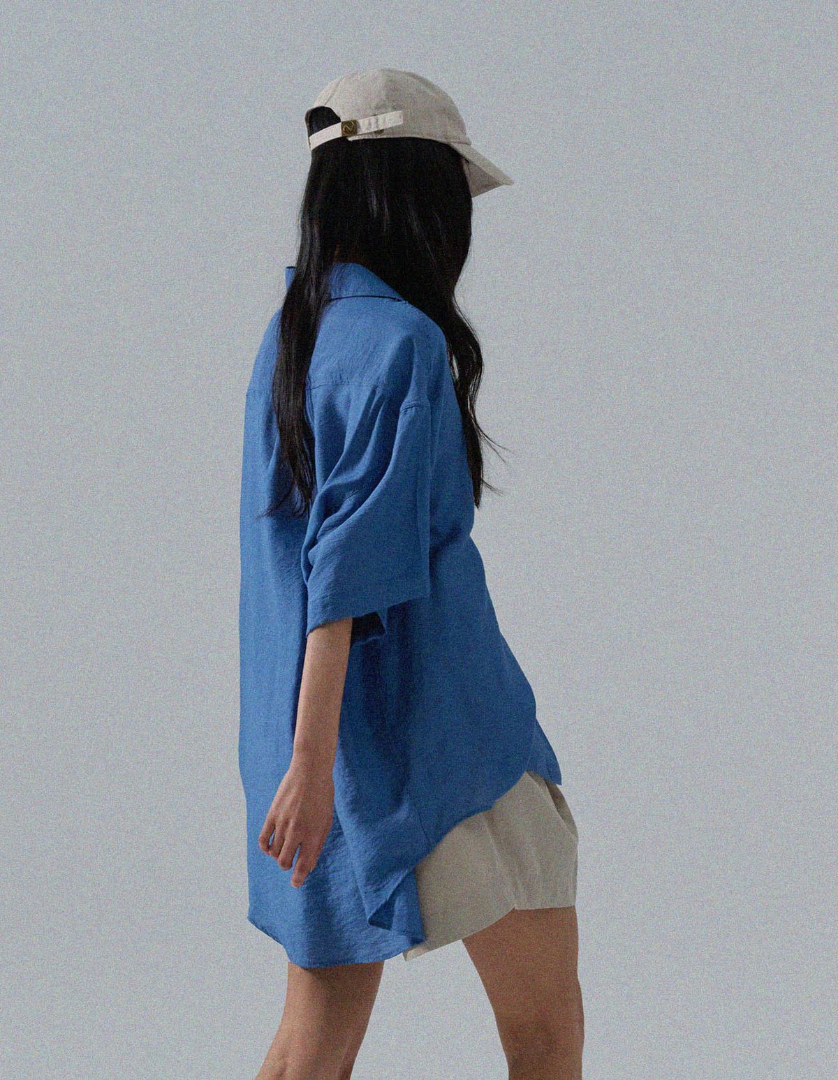 네일비(NEILBE) 오픈칼라 실키드 린넨셔츠 [blue]