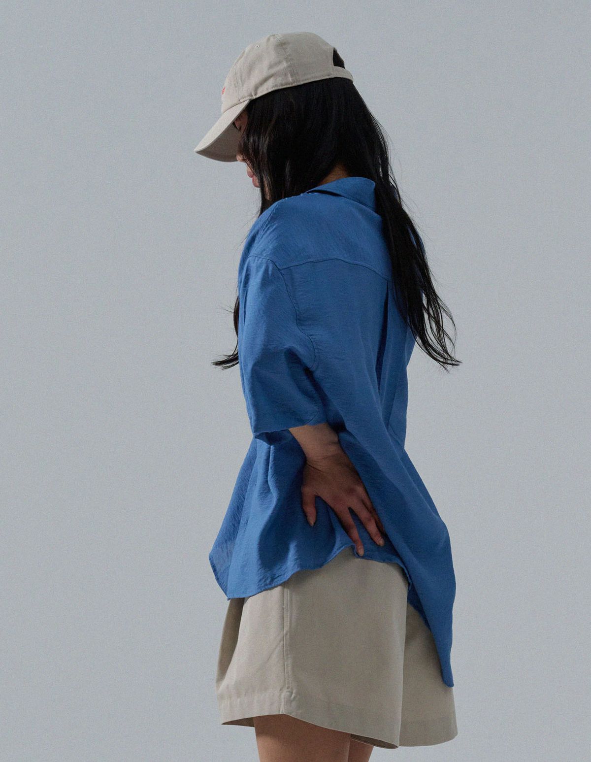 네일비(NEILBE) 오픈칼라 실키드 린넨셔츠 [blue]