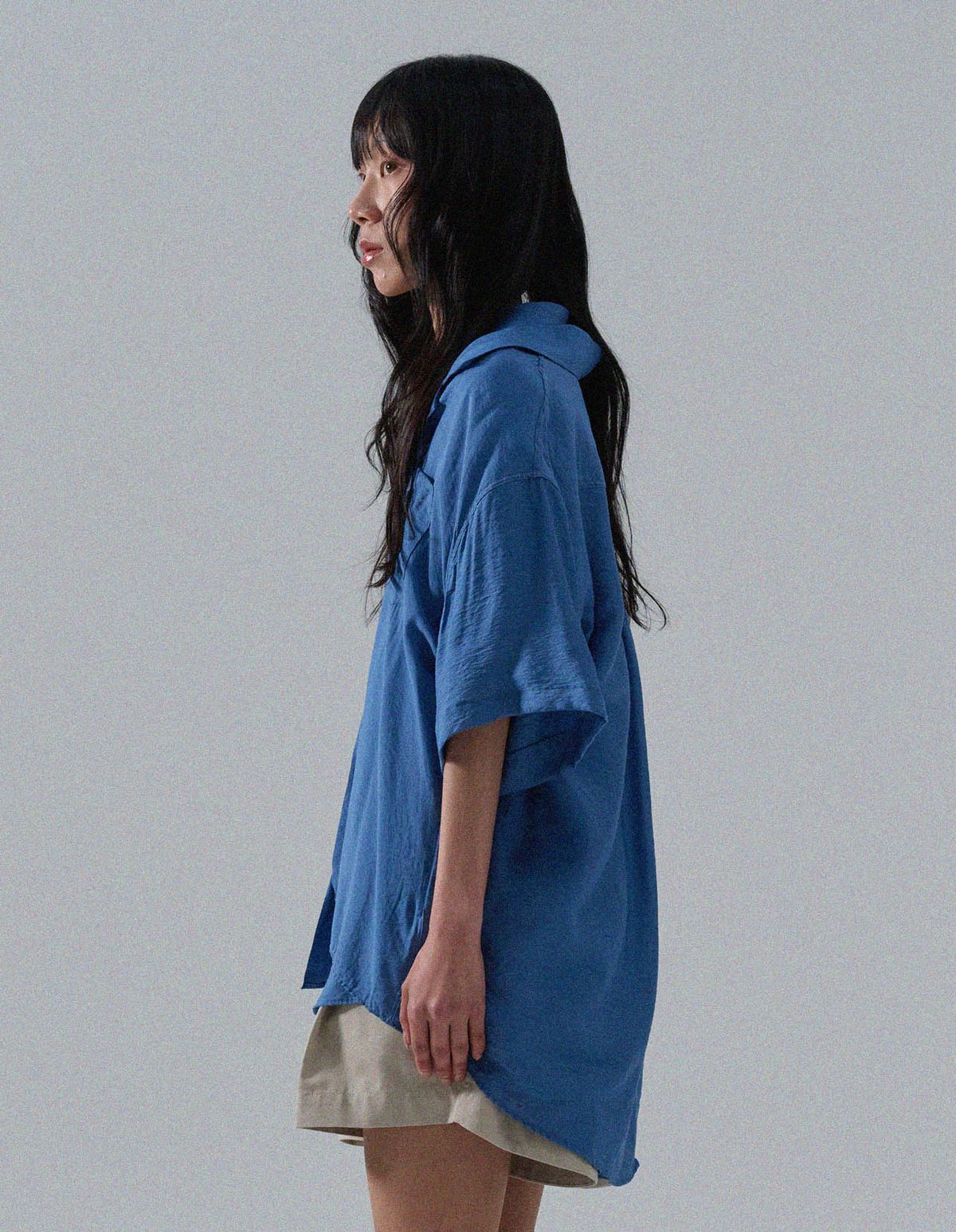 네일비(NEILBE) 오픈칼라 실키드 린넨셔츠 [blue]
