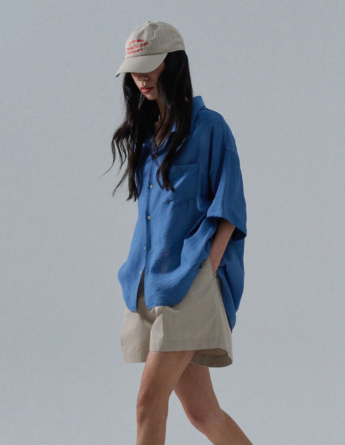 네일비(NEILBE) 오픈칼라 실키드 린넨셔츠 [blue]