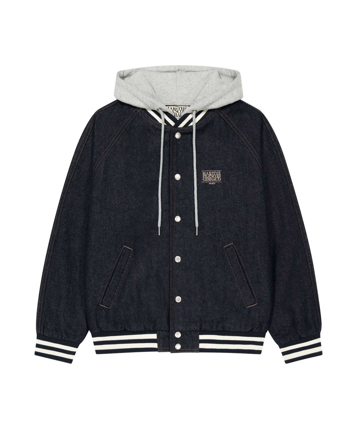 마리떼 프랑소와 저버(MARITHÉ + FRANҪOIS GIRBAUD) CLASSIC LOGO RAGLAN DENIM VARSITY JACKET indigo