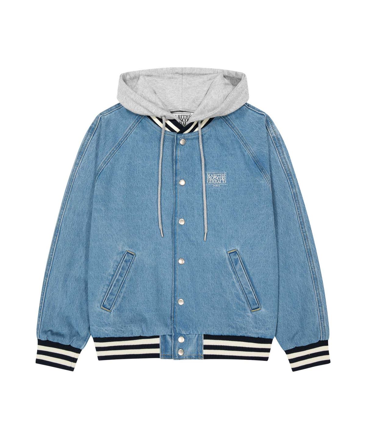마리떼 프랑소와 저버(MARITHÉ + FRANҪOIS GIRBAUD) CLASSIC LOGO RAGLAN DENIM VARSITY JACKET light blue