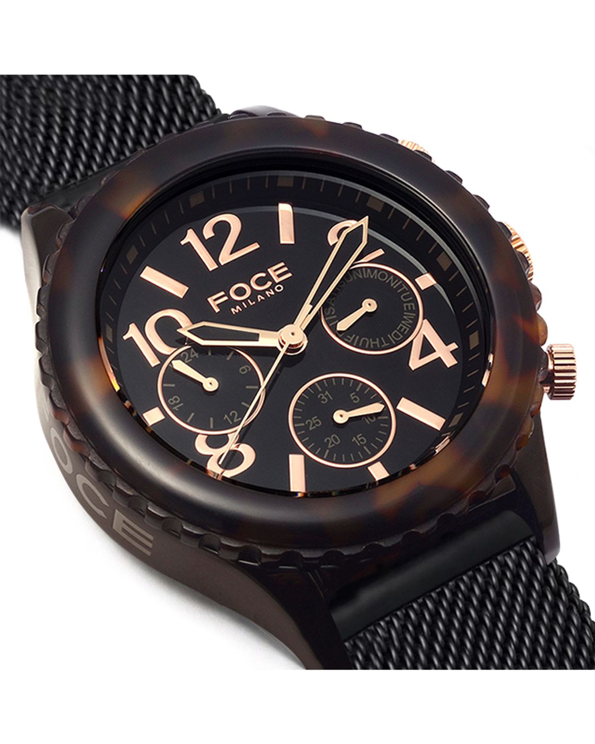 포체(FOCE) 44mm 카모플라주 남성  메쉬밴드  메탈벤드시계 FM7741M-BK