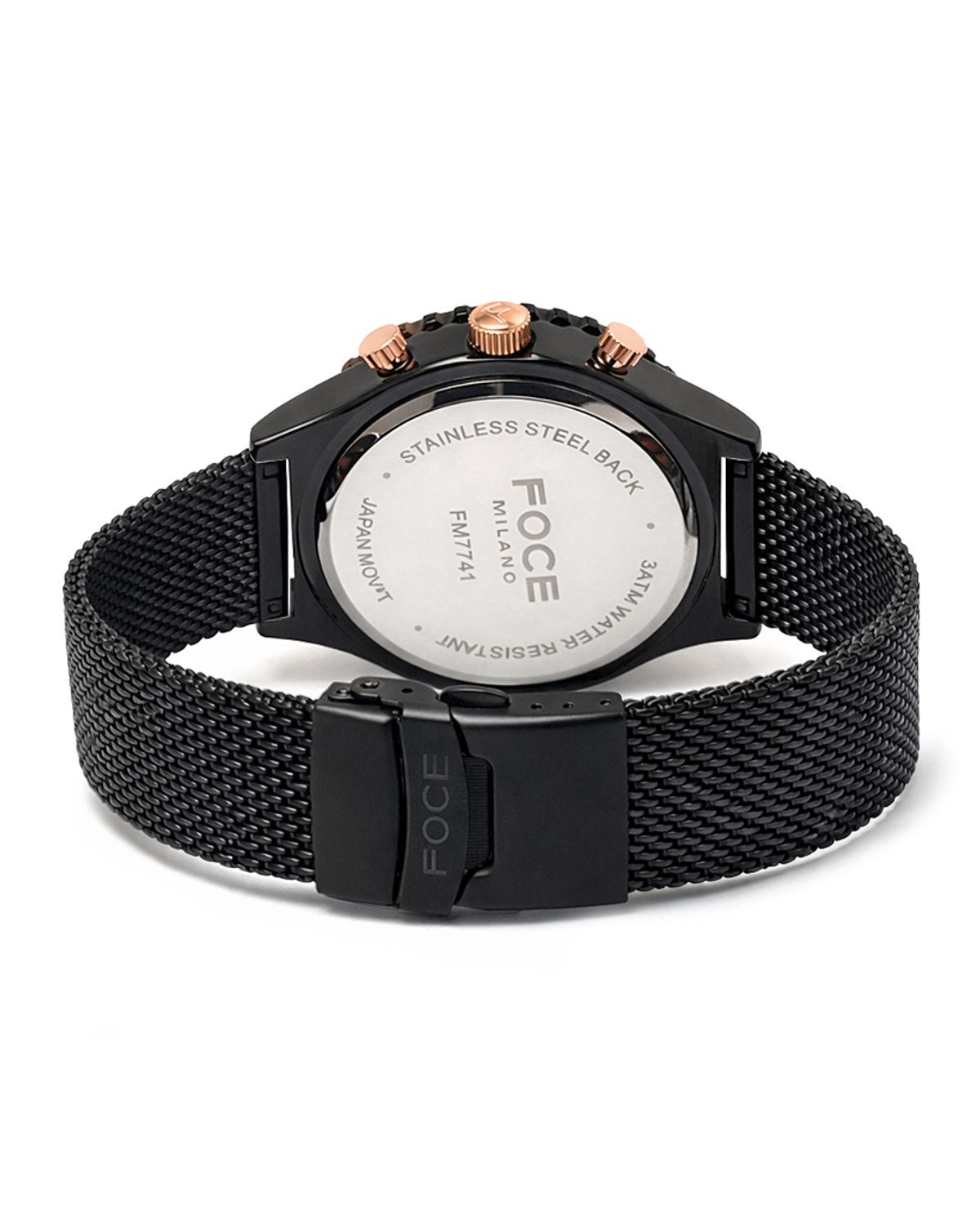 포체(FOCE) 44mm 카모플라주 남성  메쉬밴드  메탈벤드시계 FM7741M-BK