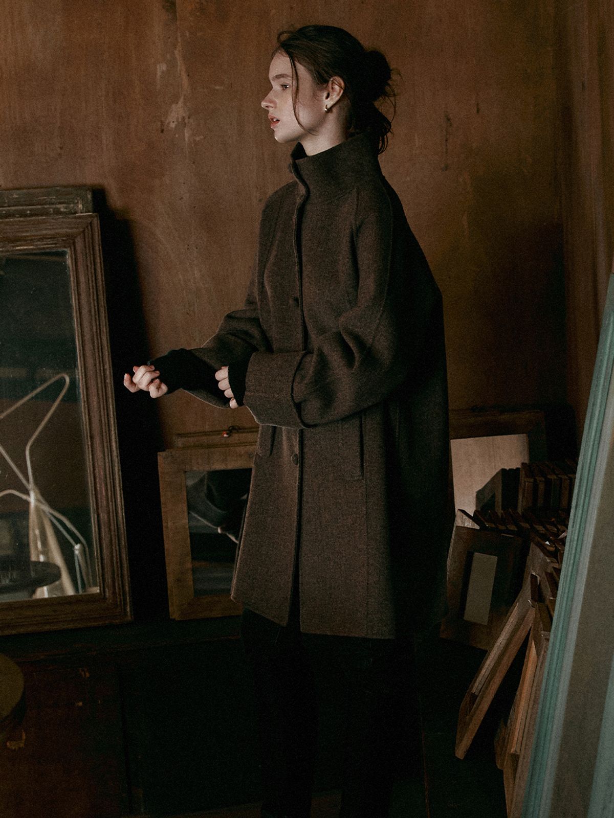 르니나(LENINA) MORI herringbone handmade half coat_BROWN