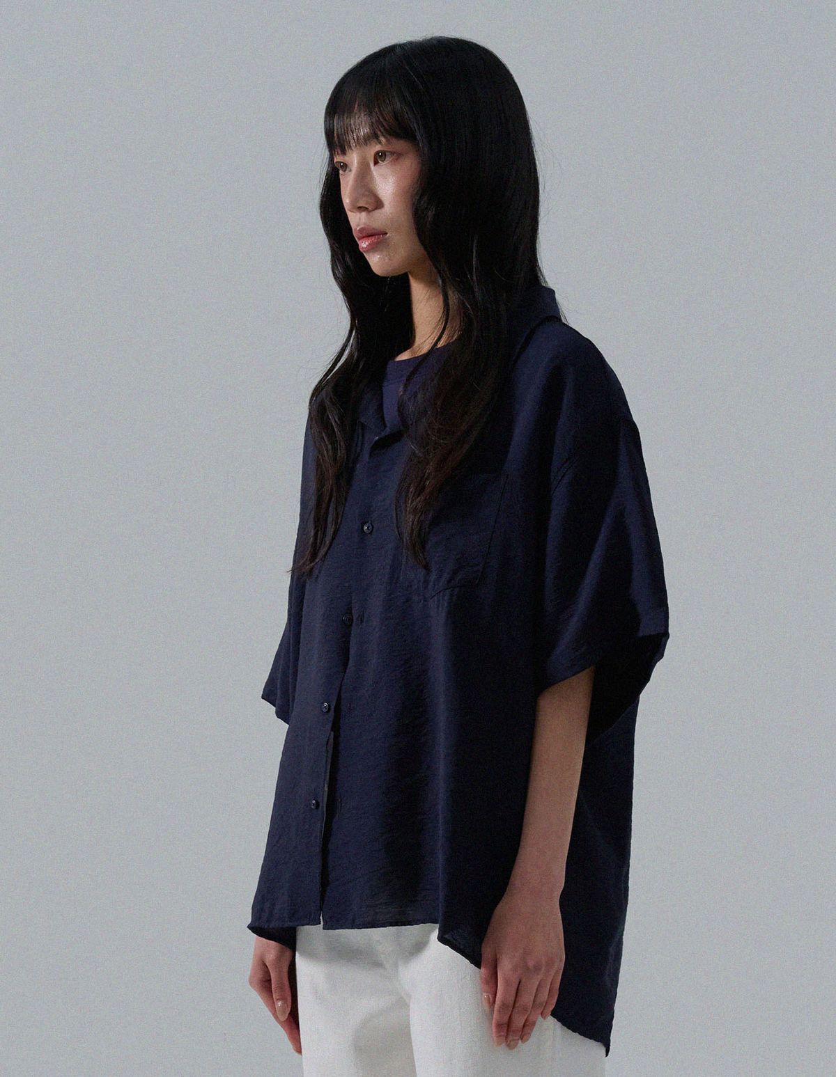 네일비(NEILBE) 오픈칼라 실키드 린넨셔츠 [d,navy]
