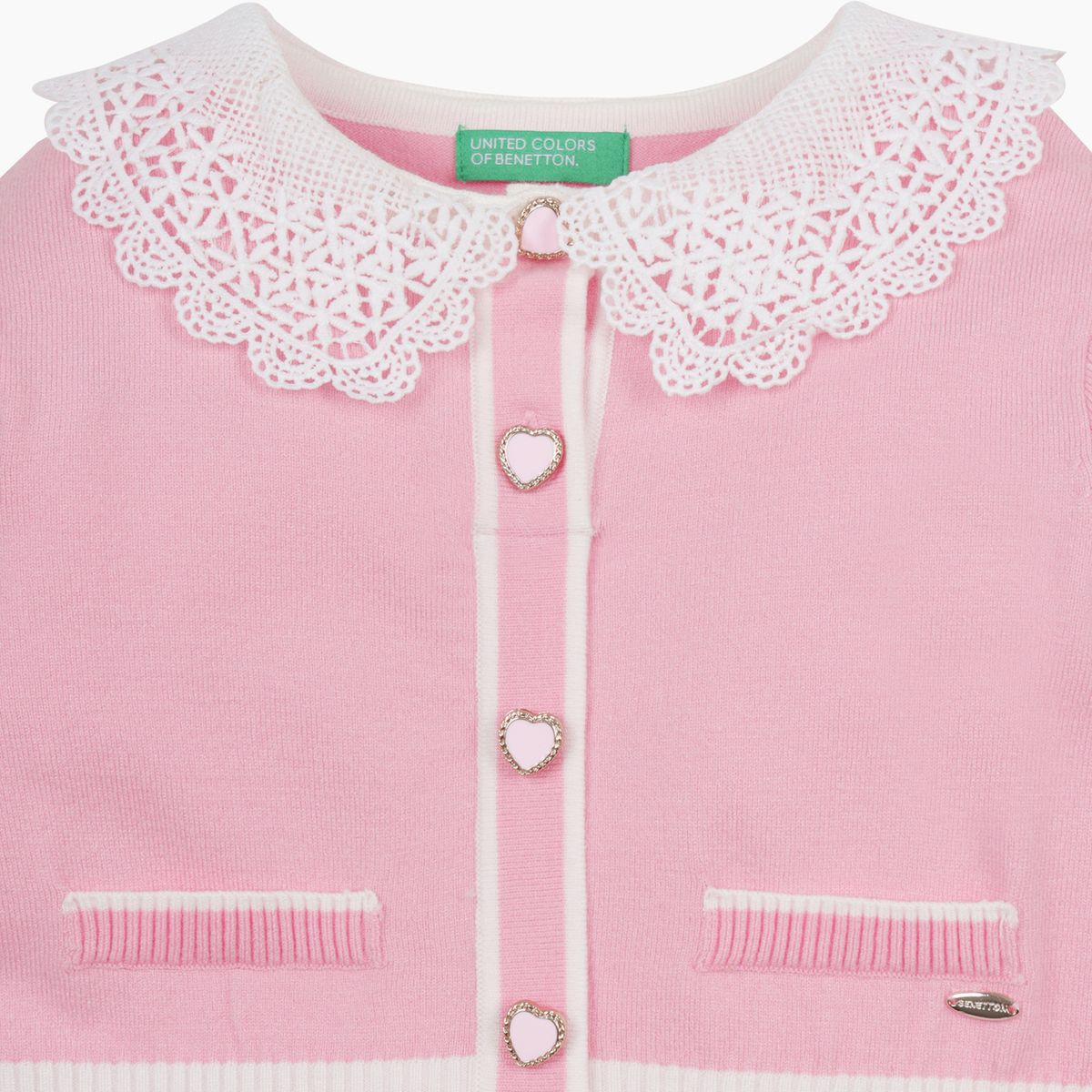 베네통키즈(BENETTONKIDS) 레이스 카라 니트 원피스_QAOP07611PK