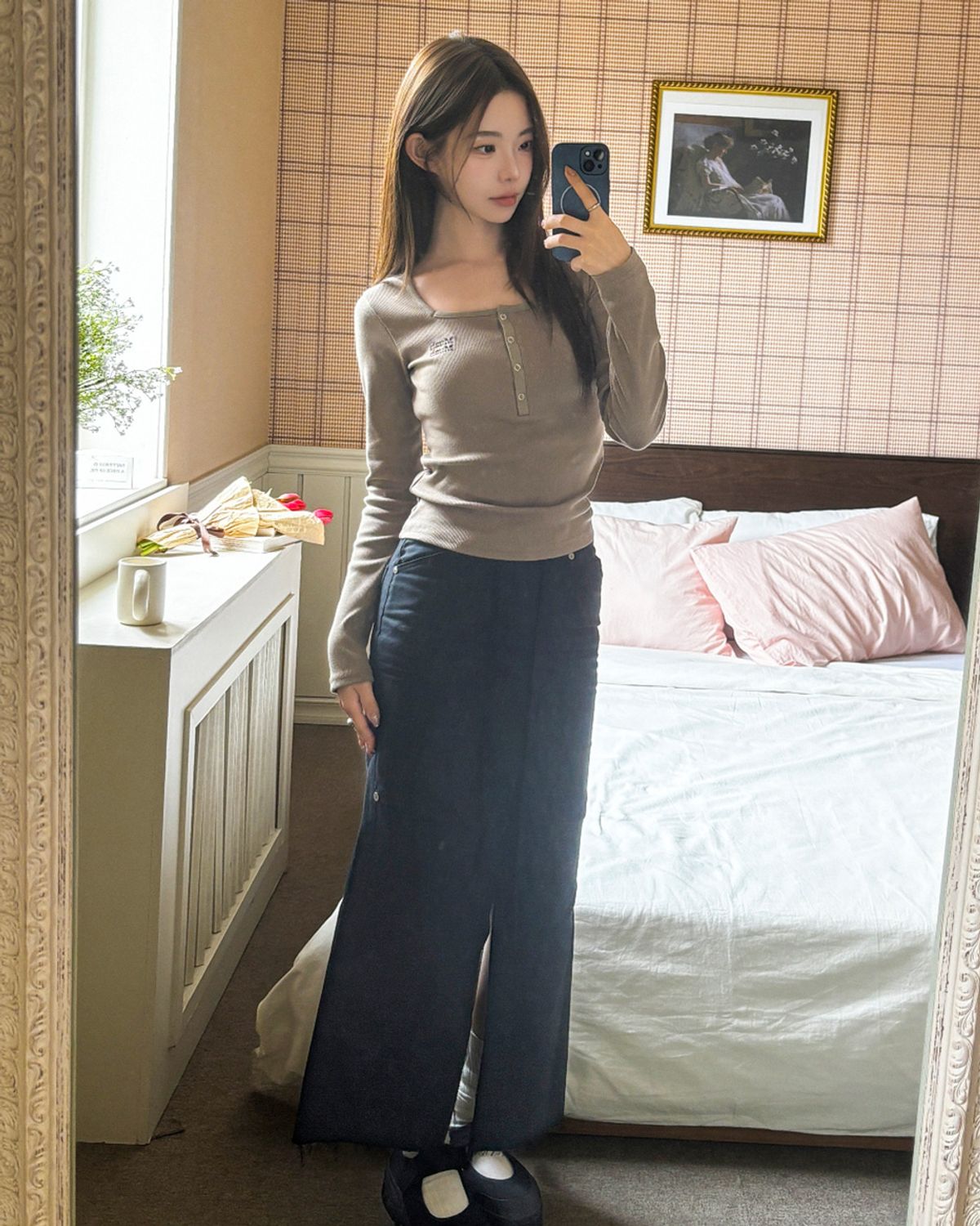 무아무아(MUAHMUAH) 스퀘어 헨리넥 스티치 티셔츠 [10color]
