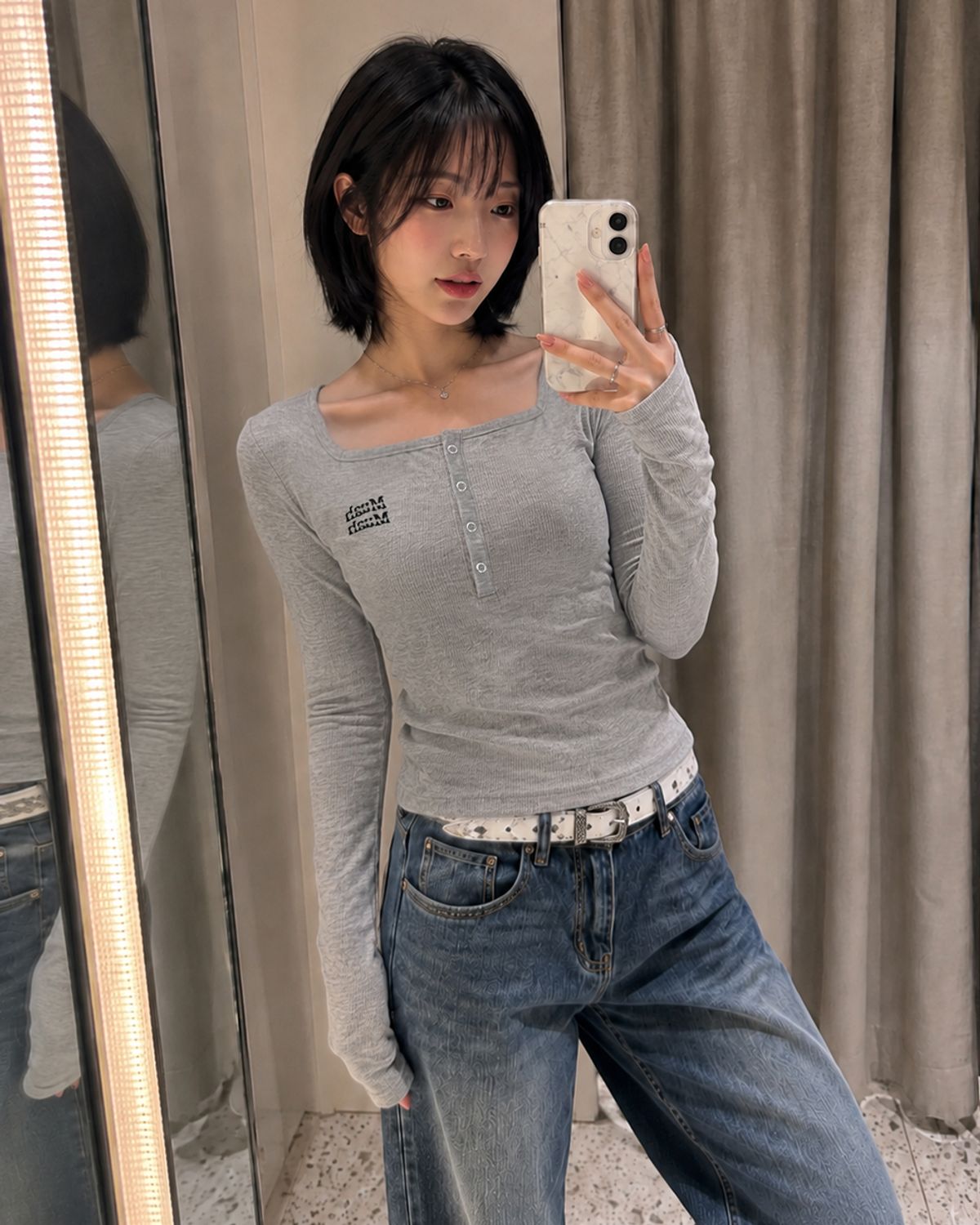 무아무아(MUAHMUAH) 스퀘어 헨리넥 스티치 티셔츠 [10color]