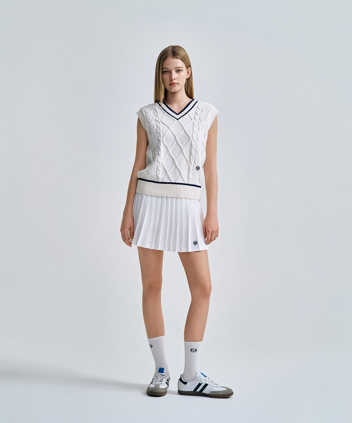 세르지오 타키니(SERGIO TACCHINI) W 브이넥 케이블 니트 베스트 (Ivory)
