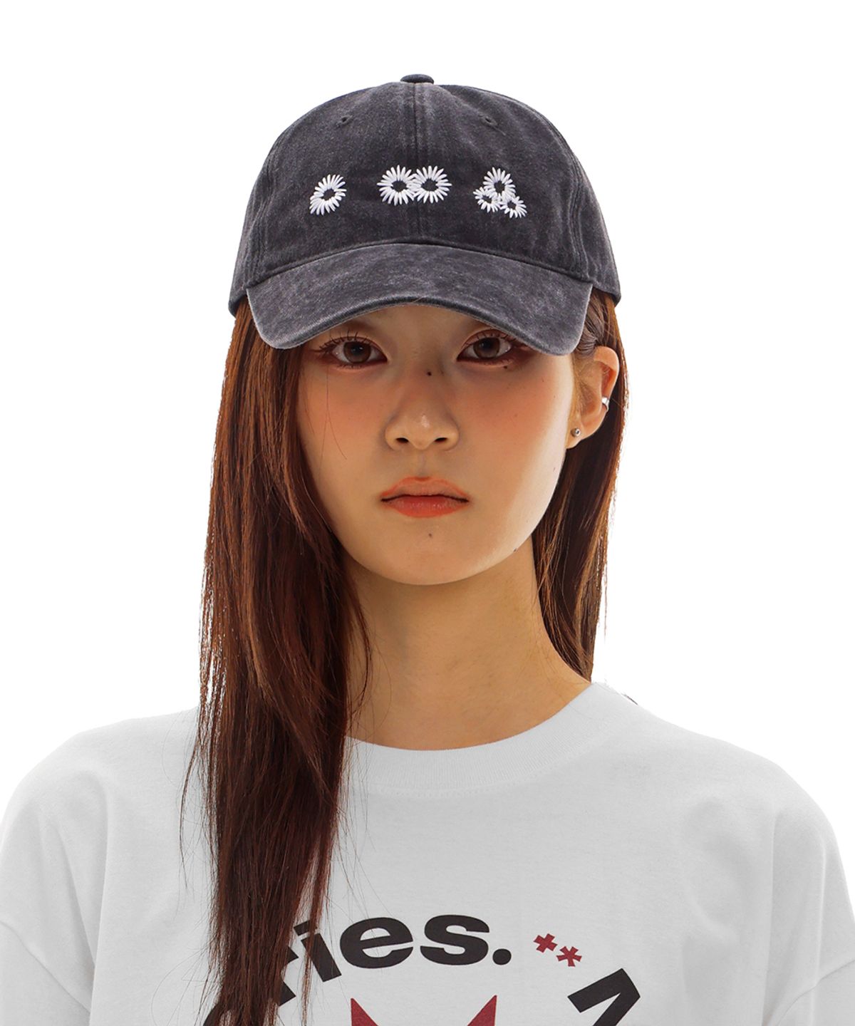 마이딥블루메모리즈(MY DEEP BLUE MEMORIES) Newvy Logo Peach Ball Cap (CHARCOAL / WHITE)