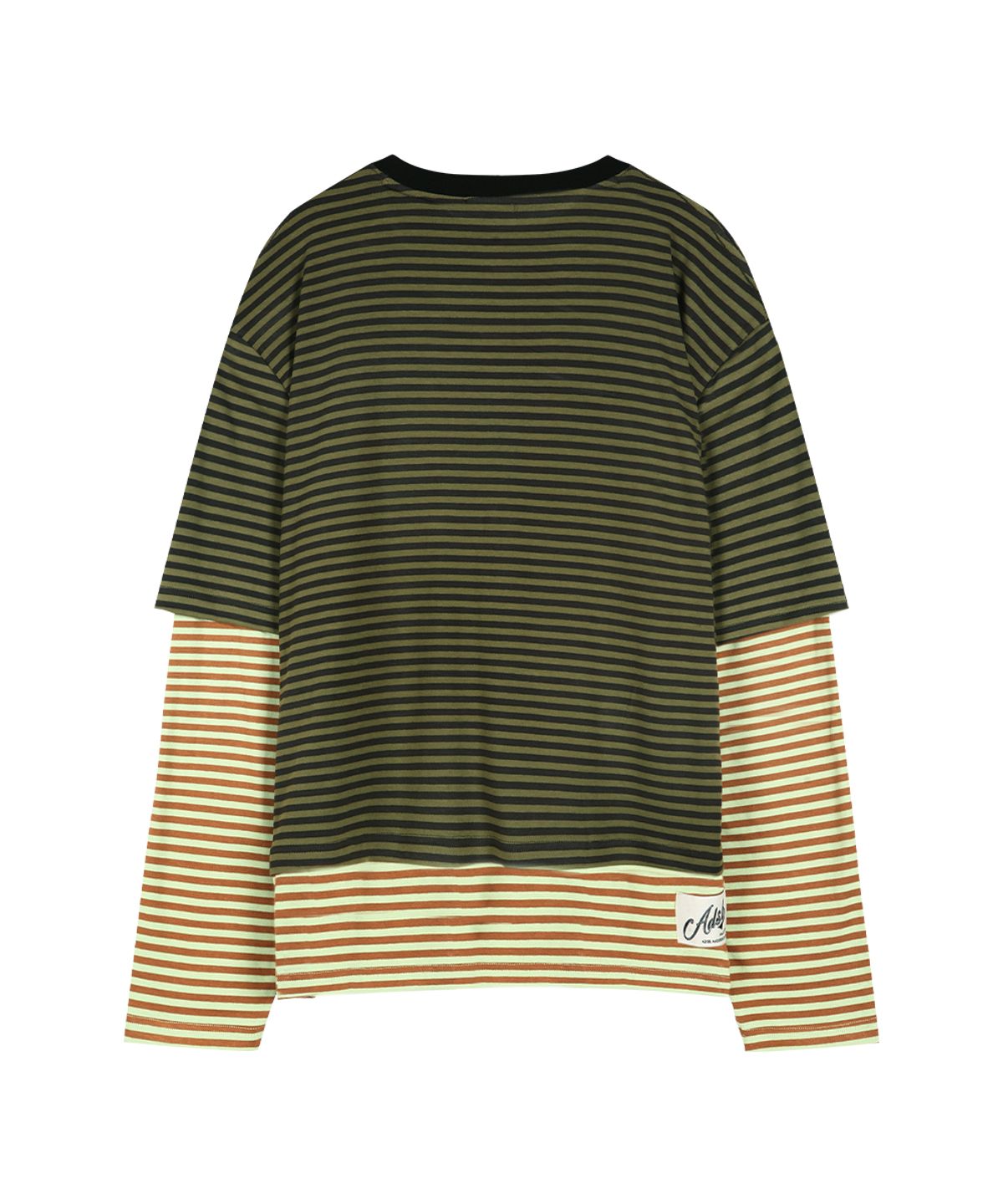 앤더슨벨(ADSB ANDERSSON BELL) (ESSENTIAL) HEART MESSAGE STRIPE LAYERED L/S T-SHIRT atb1430m(KHAKI)