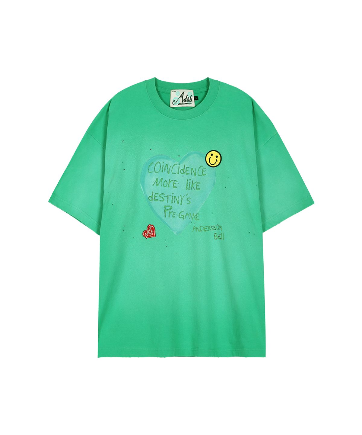 앤더슨벨(ADSB ANDERSSON BELL) (ESSENTIAL) UNISEX SPRAY WASHED HEART MESSAGE T-SHIRT atb1432u(GREEN)