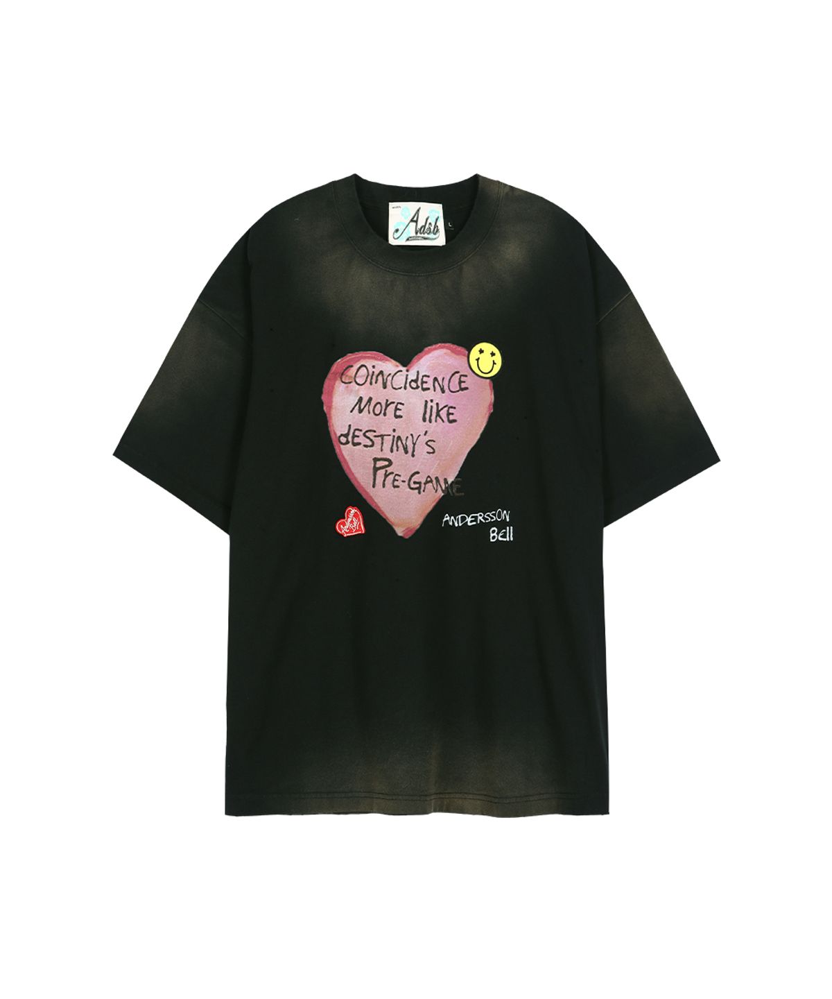 앤더슨벨(ADSB ANDERSSON BELL) (ESSENTIAL) UNISEX SPRAY WASHED HEART MESSAGE T-SHIRT atb1432u(BLACK)
