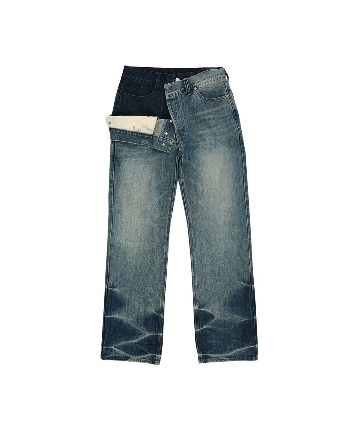 앤더슨벨(ADSB ANDERSSON BELL) UNISEX ASYMMETRIC LAYERED WIDE-LEG JEANS apa871u(BLUE)