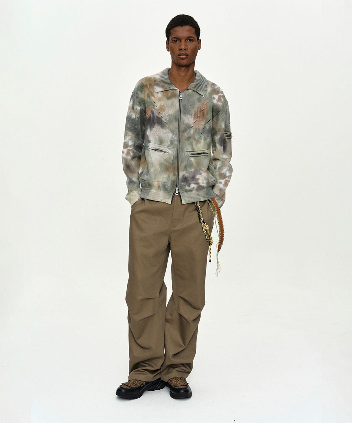 앤더슨벨(ADSB ANDERSSON BELL) MULTI-DYED KNIT ZIP-UP SWEATER atb1455m(GREEN/BEIGE)