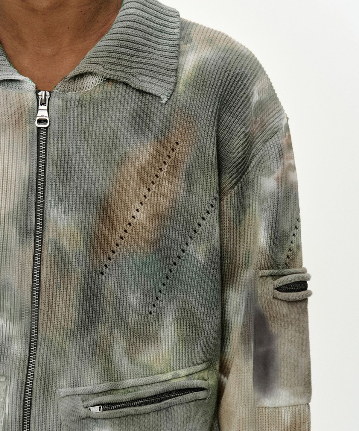 앤더슨벨(ADSB ANDERSSON BELL) MULTI-DYED KNIT ZIP-UP SWEATER atb1455m(GREEN/BEIGE)